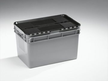 Attached lid container, 60 l. 600x400x374 mm open grips