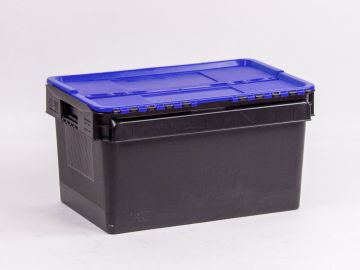 Attached lid container, 52 l. 600x400x320 mm black/blue