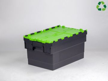 Attached lid container 55L 600x400x320 mm black/green
