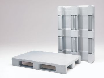 Hygienic pallet, 1200x800x153 mm on 3 skids HDPE grey