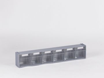 Warehouse bin with 6 tilting bins 600x94x112 mm