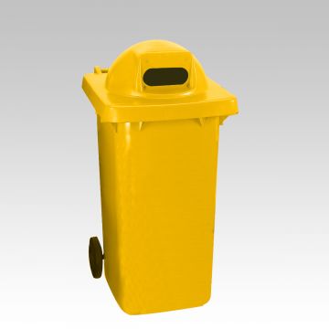 Wheelie bin, 240 L, with round cover and 1 hole, yellow