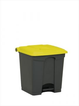 Wastebin with pedal 400x400x430 mm, 30 L, grey-yellow