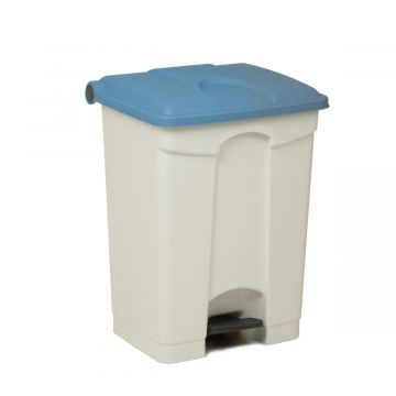 Wastebin with pedal 500x410x670 mm, 70 L, white-blue