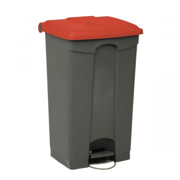Wastebin with pedal 500x410x820 mm, 90 L, grey-red