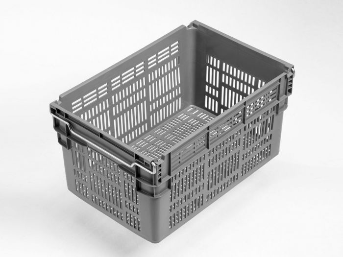 Bale arm crate 60L, 600x400x310 mm, perforated grey