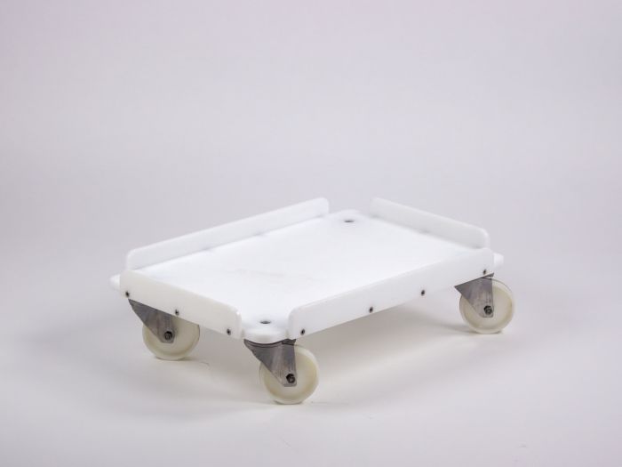 Euronorm transport roller 600x400 mm with 4 inox castors and swivel wheels