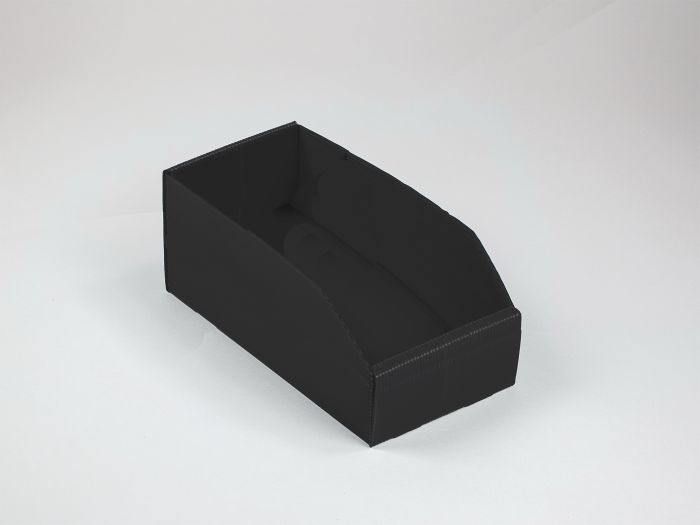 Corrugated plastic warehouse bin 380x180x155/100 mm black set of 25pc