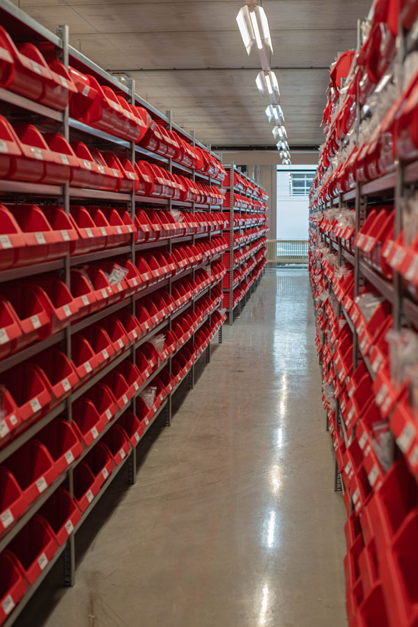 Warehouse racking and storage bins. Warehouse racking and storage bins.