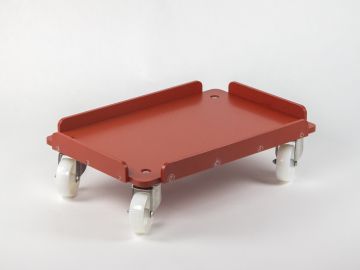 Transport trolley 600x400 mm with 4 ø100 stainless steel castors, 2 braked red-brown