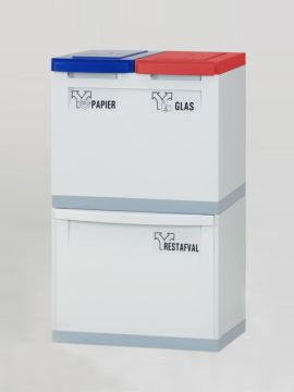 3-fraction waste station grey 1 tilting bin grey 2x bucket 2x lid red/blue