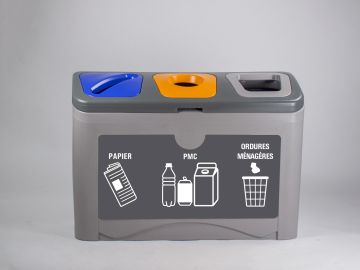 Poubelle tri sélectif entreprise grande contenance 3 bacs
