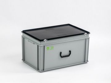E-line Euroline stackable plastic case, 600x400x340 mm, 60L with one handle PP recycle grey-black