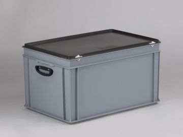 Euroline stackable plastic case, 600x400x340 mm, 60L with two handles PP virgin grey