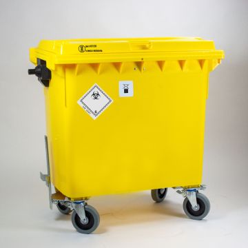 Hospital waste wheelie bin, 770 l, wth UN approval with pulling bar