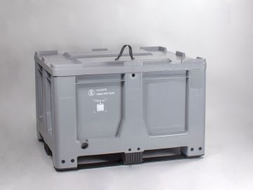 Plastic pallet box 610L 1200x1000x795 mm, UN-approved with straps
