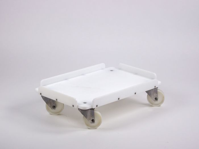 Transport trolley 600x400 mm with 4 ø100 stainless steel castors, 2 braked white