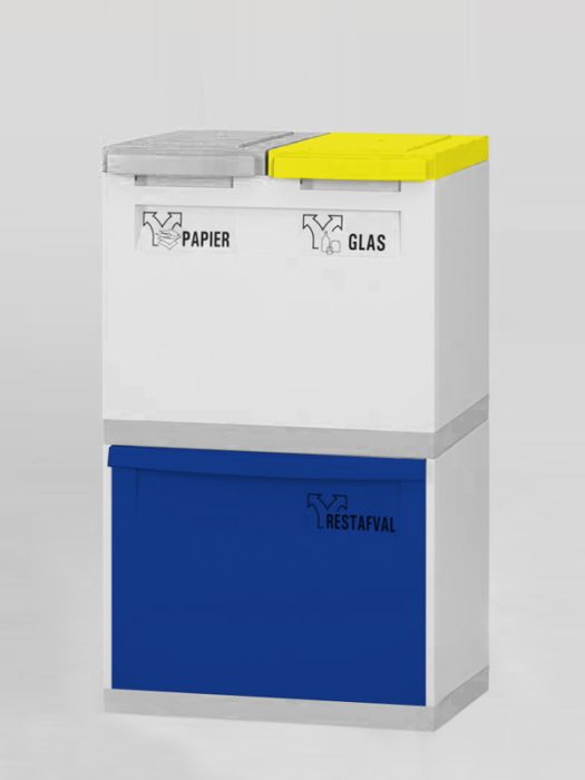 3Fractie module grijs 1 kantelbak blauw 2x deksel geel/grijs