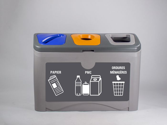 Poubelle tri sélectif entreprise grande contenance 3 bacs