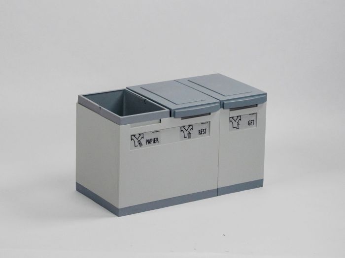 Waste collection module grey 45L  3-fractions 600x300x350 mm