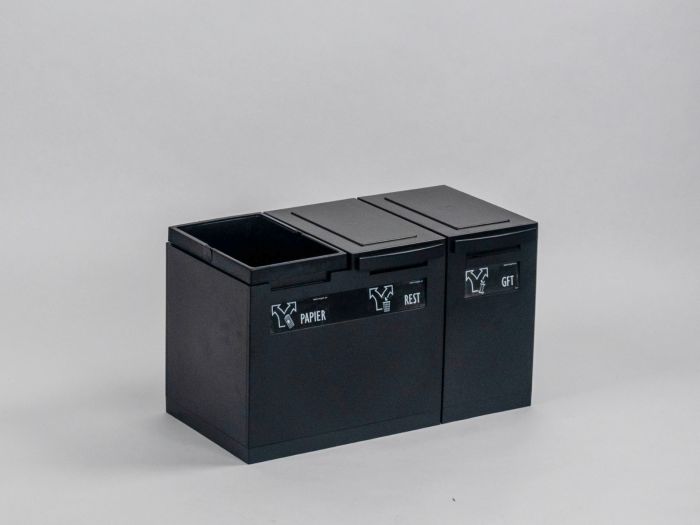 Waste collection module black 45L  3-fractions 600x300x350 mm
