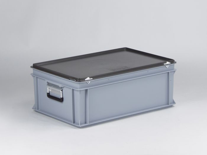Euroline stackable plastic case, 600x400x235 mm, 40L with two reinforced handles PP grey