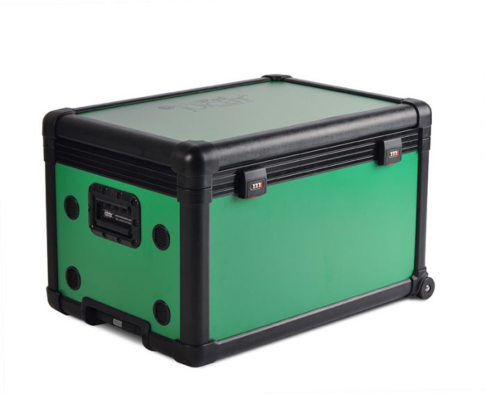 Charging transport case with dividers for 16 tablets