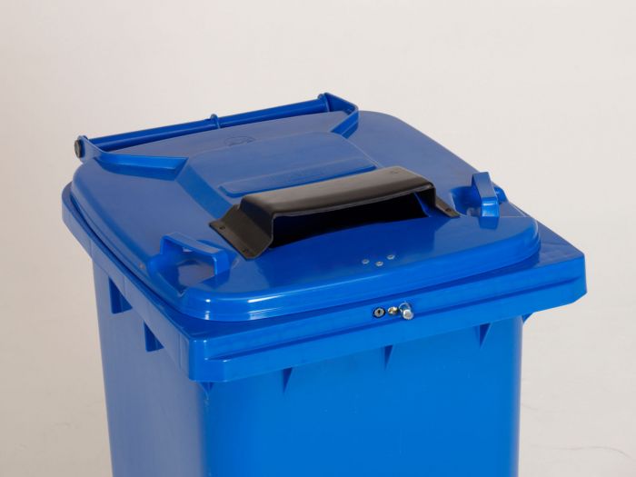 Wheelie bin 240L, with automatic lock, paper slit and rain cap, blue