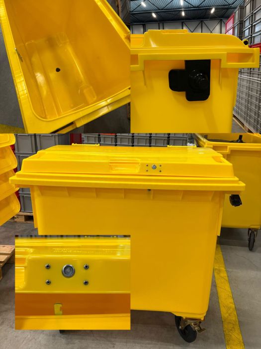 Wheelie bin 660L, 1370x784x1215 mm, yellow