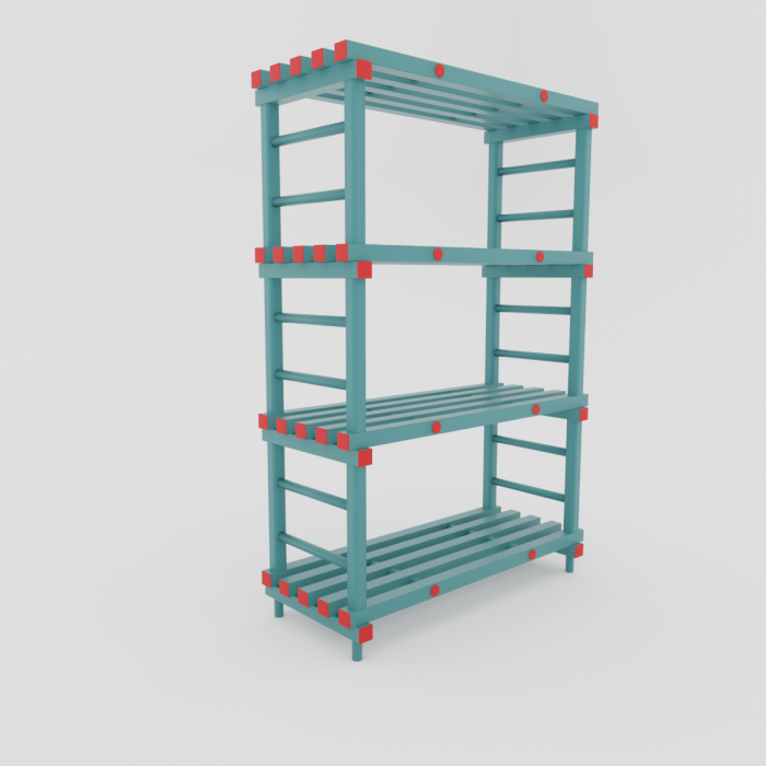Hygienic plastic storage rack, 1000x500x1820 mm, with 4 shelves