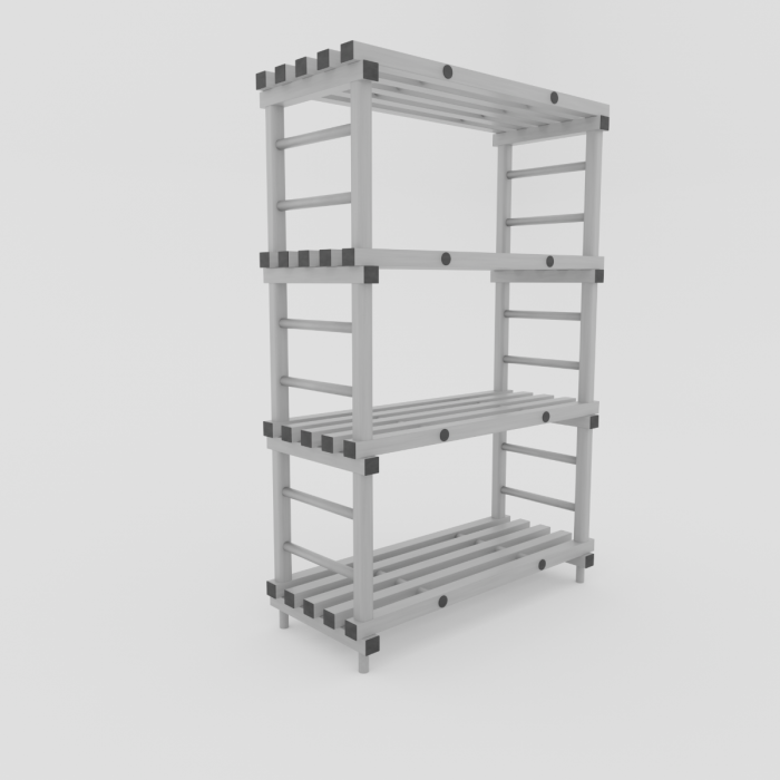 Hygienic plastic storage rack, 1000x500x1820 mm, with 4 shelves, grey
